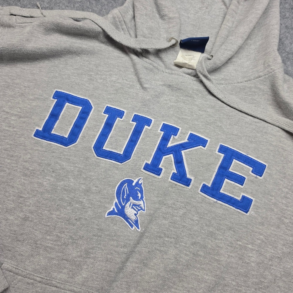 Duke Blue Devils Pullover Hoodie Gray Embroidered Mascot Sweatshirt Mens L
